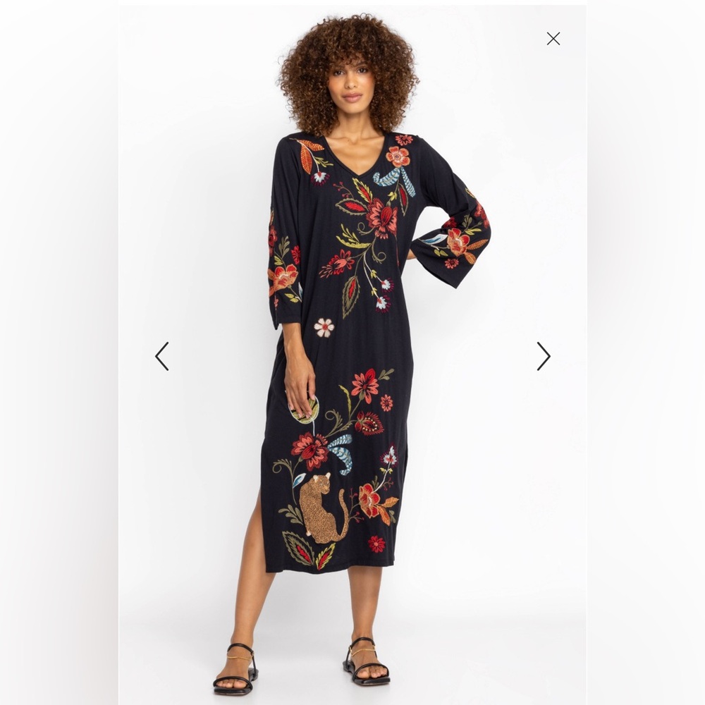 Johnny Was Isabella Kimono Sleeve Tee Black Embroidered Dress